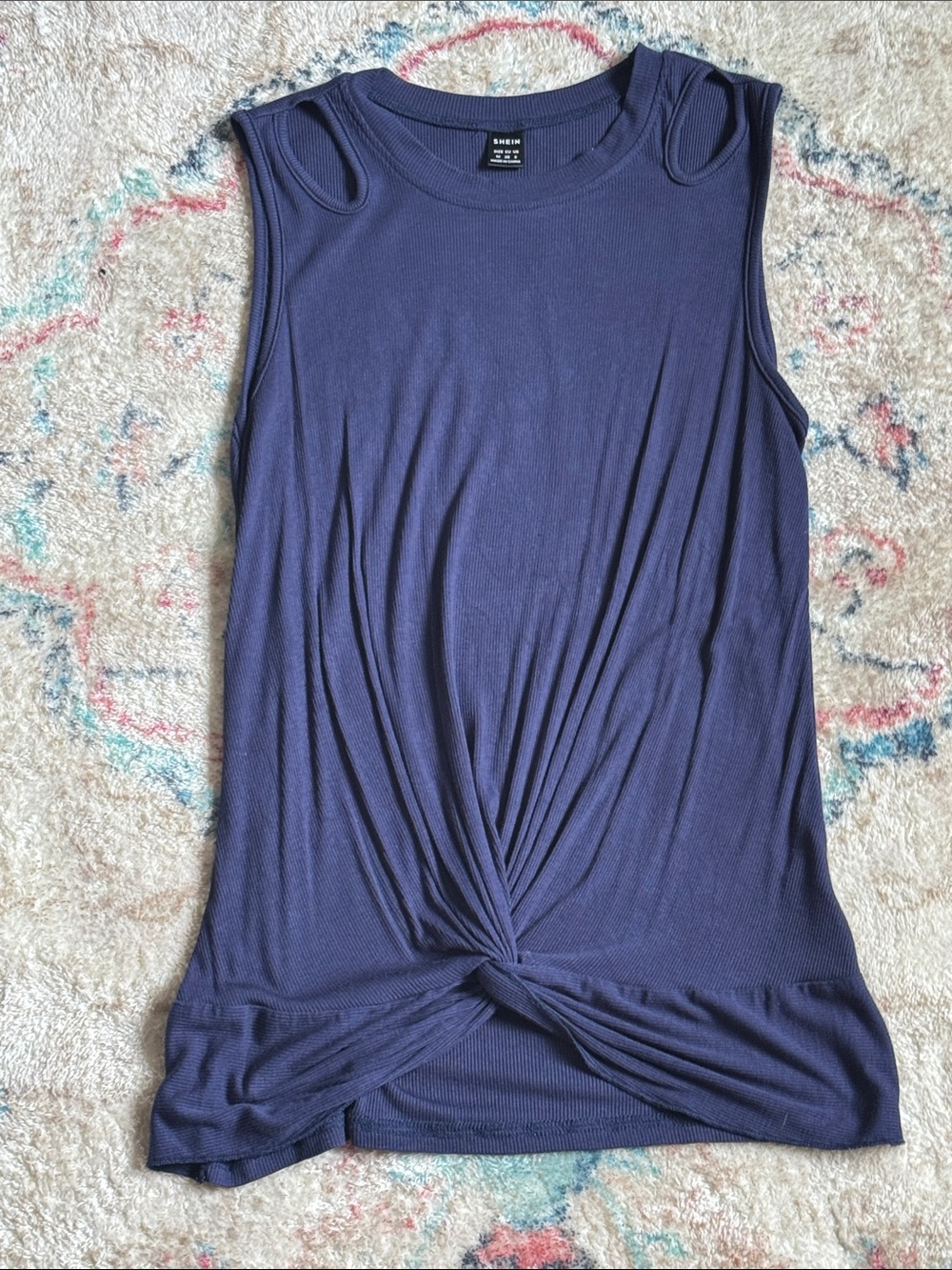 SHEIN Navy Twist-Front Sleeveless Tank Top